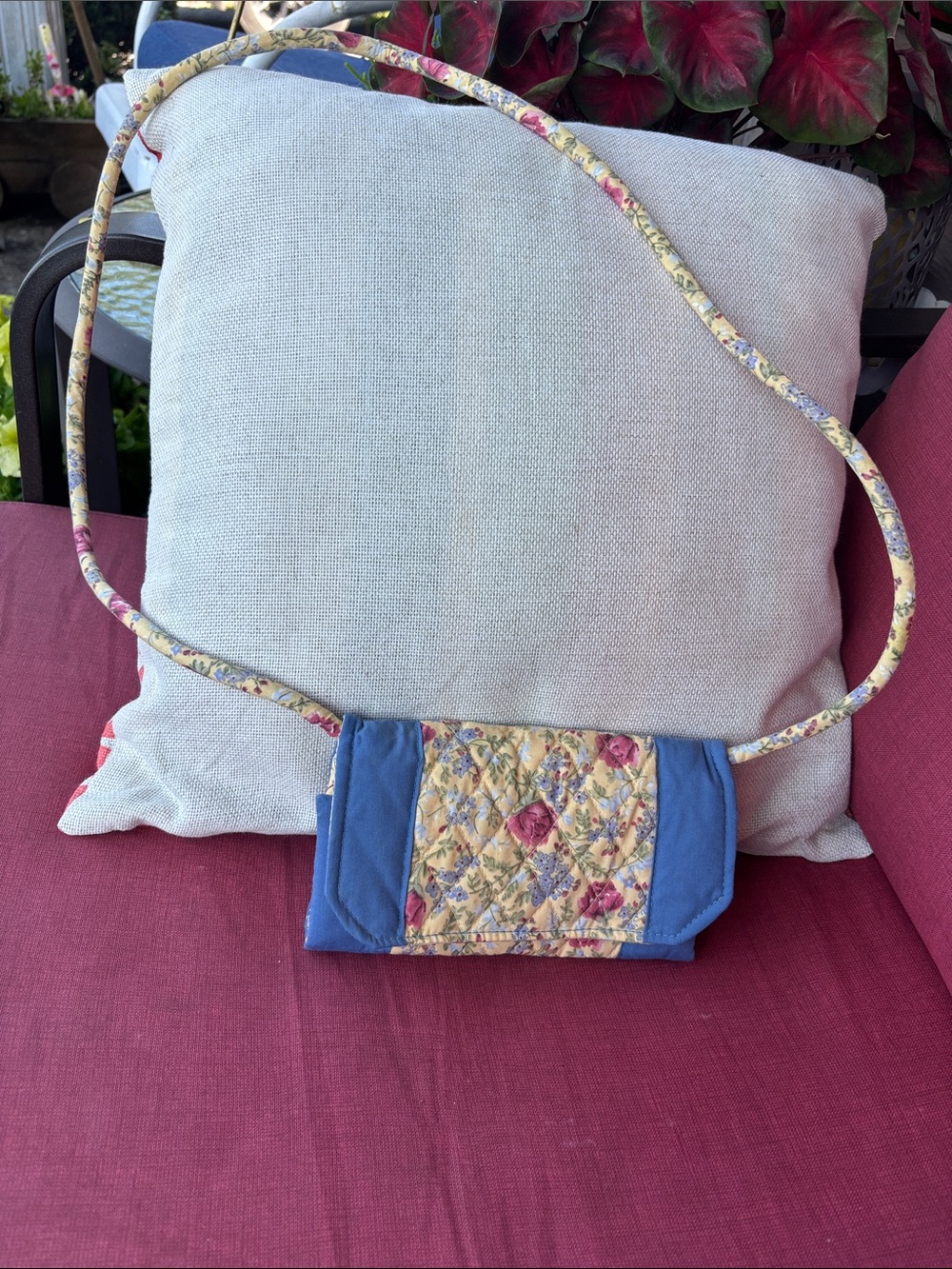 Quilted Floral Crossbody Bag in Blue and Yellow - unbranded. Handmade